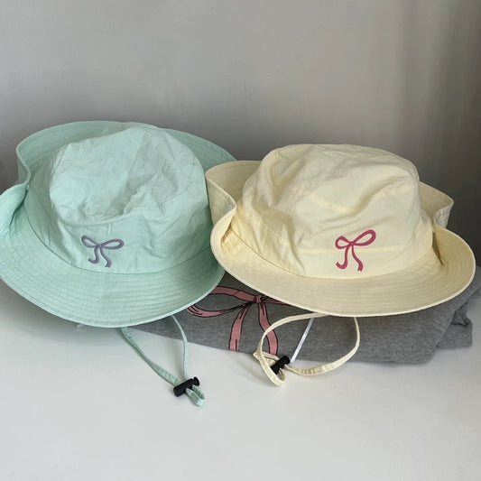 lovely breathable fisherman hat student mesh cute girl hiking hat bow candy color thin quick-drying hat