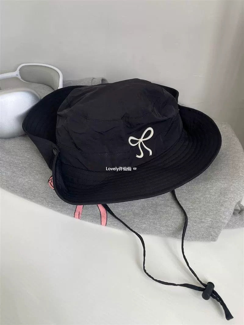 lovely breathable fisherman hat student mesh cute girl hiking hat bow candy color thin quick-drying hat