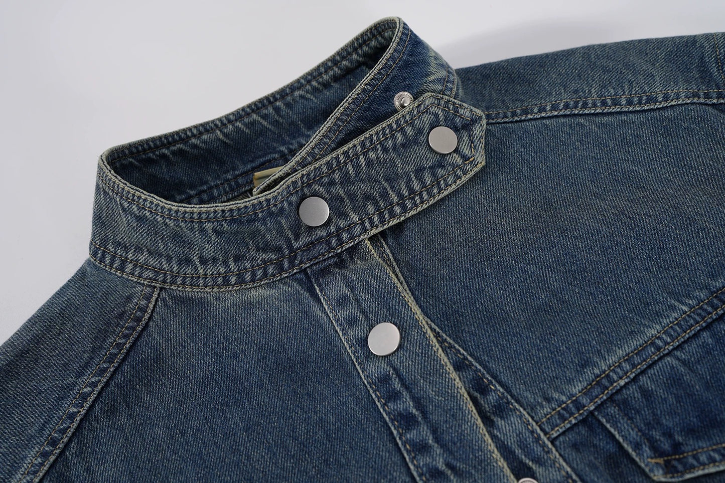 2023 Autumn Korean Retro Distressed Temperament Short Denim Jacket Women's Loose Slim Stand Collar Jacket Top