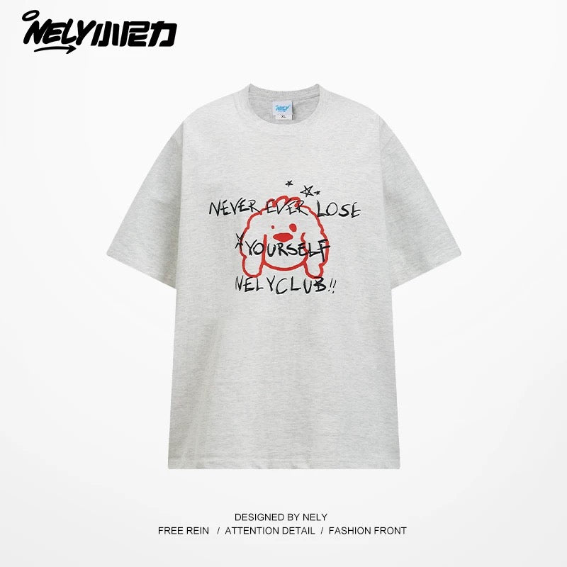NELY Little Nelly cartoon graffiti print pure cotton short-sleeved T-shirt summer design versatile couple tops men and women
