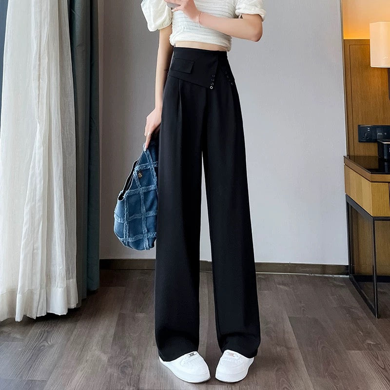 Ice Silk Suit Pants Women's Summer Thin Style Designed High-Waisted Draping Chiffon Wide-Leg Pants Loose Straight Casual Floor-Mopping Pants