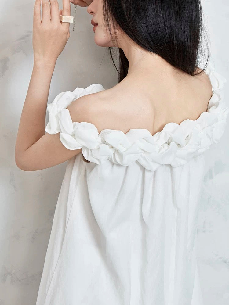 MOVE BY original design sweet and gentle style one-shoulder top for women with high-end romantic off-shoulder Tencel straps