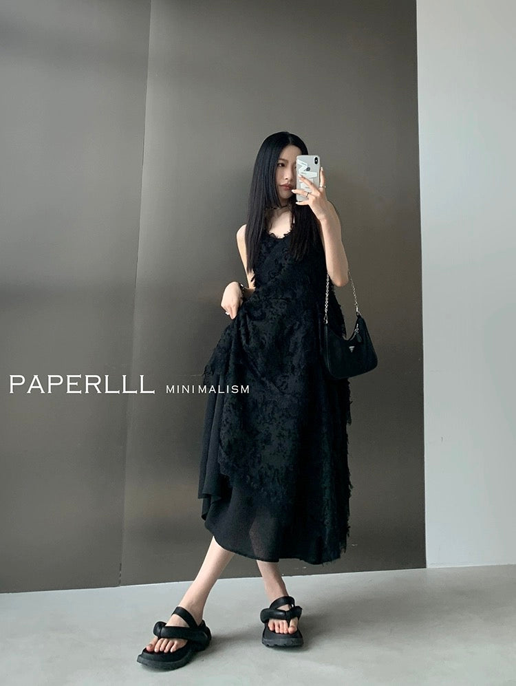 PAPERLLL Xinjian temperament white multi-layer suspender dress women's summer feather tassel waist mid-length skirt