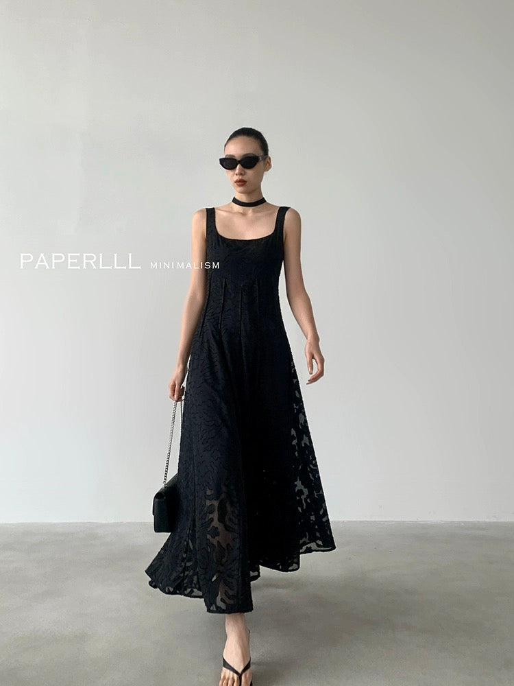 PAPERLLL French high-end hollow sleeveless dress women's large skirt skirt white gentle style long skirt summer