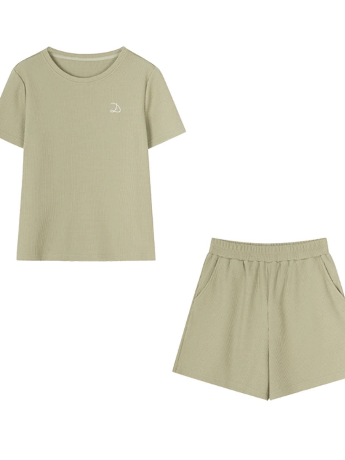 XWI/Xinwei waffle short-sleeved suit for women summer casual style commuting simple half-sleeved top shorts two-piece set