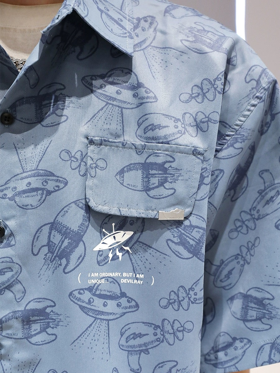 Youshu small flying saucer drape lapel short-sleeved shirt summer boys 2023 new Hong Kong style high-end casual half-sleeve