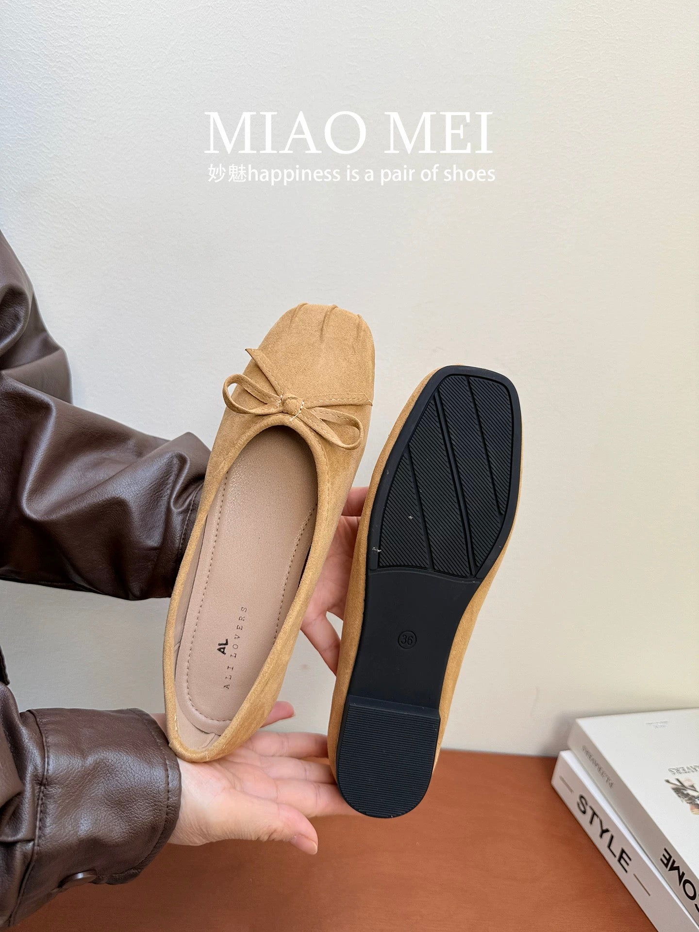 Sheepskin version ~ Ballet style bow flat shoes for women, round toe, sweet, flat Mary Jane shoes, French style, perfect for pairing with skirts.