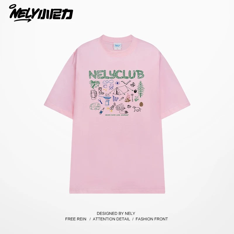 NELY Little Nelly Cartoon Graffiti Cotton Short-sleeved T-shirt Men and Women 2025 Summer New Fashion Brand Inner Half-sleeved Top