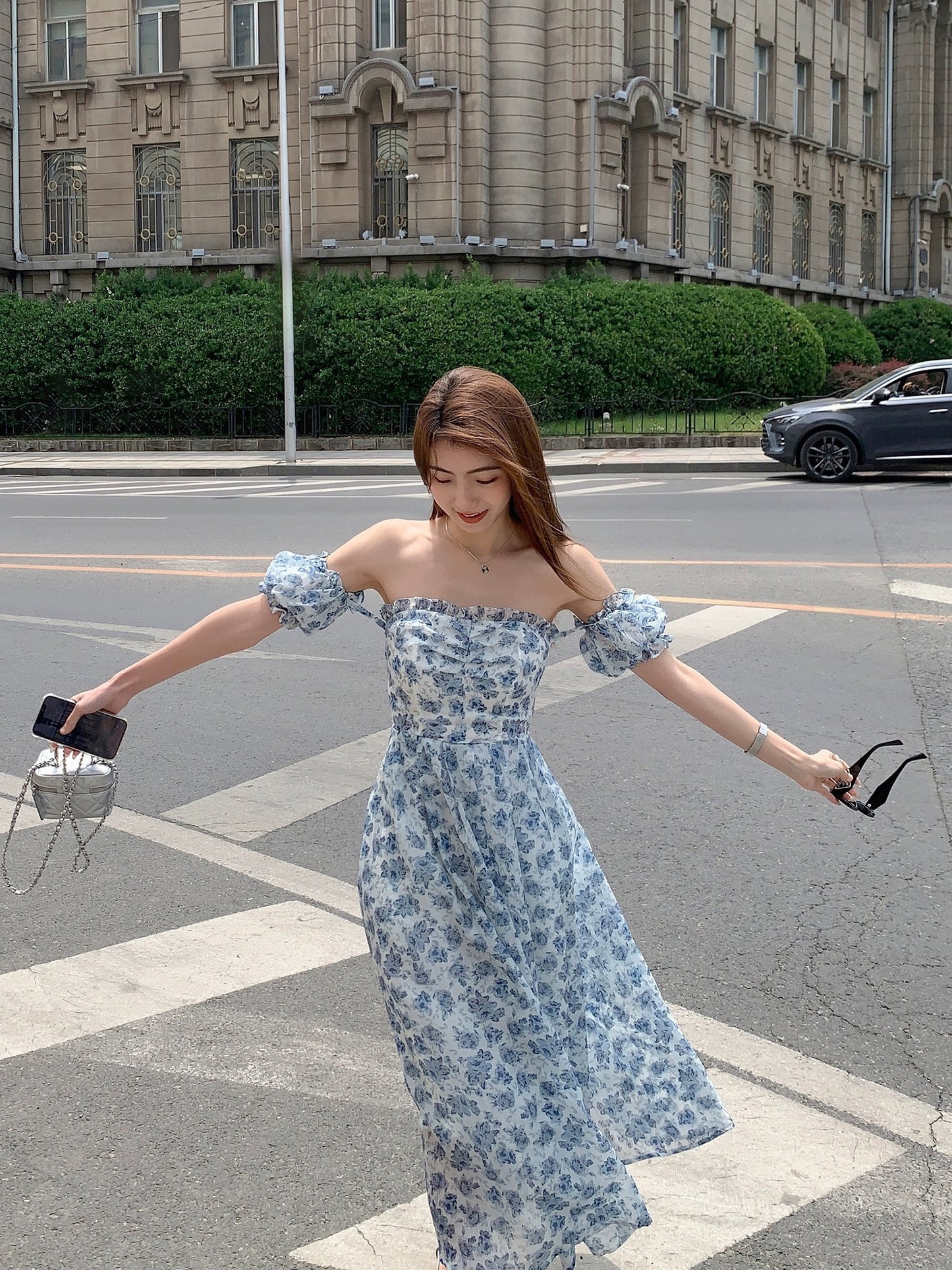 MULVAN French tube top floral dress for women 2024 new summer design two-wear temperament waist long skirt