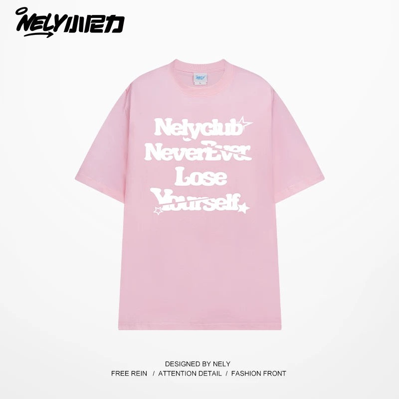 NELY Little Nili tide brand letter American casual short-sleeved men and women T-shirt summer 2025 new cotton loose top