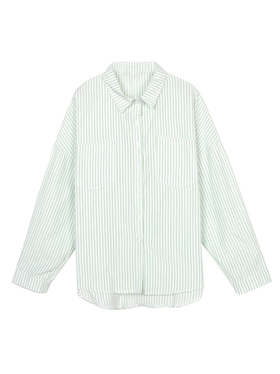 Xinbangbang 2024 early spring new tops, lazy style Korean style sun protection shirts, loose long-sleeved striped shirts for women