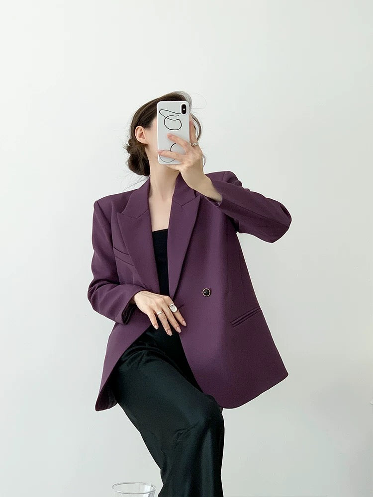 YAHI independent homemade matte twill suit jacket women's spring retro jacquard lining purple top