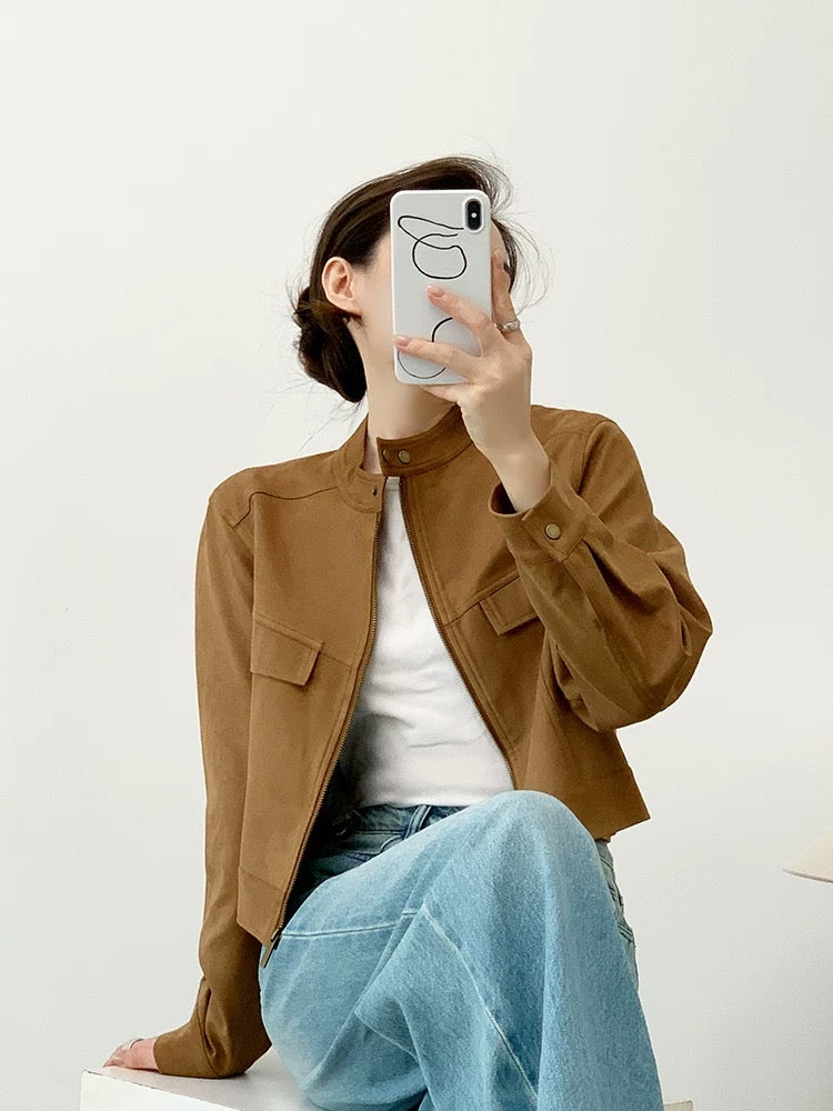 YAHI independent homemade Yanting evening ~ small suede jacket female autumn loose short jacket top