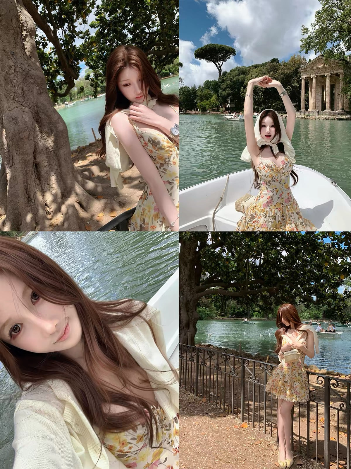 Bigking "First Encounter with Blossoms" Floral V-Neck Camisole Dress (65% Tencel + 15% Linen)