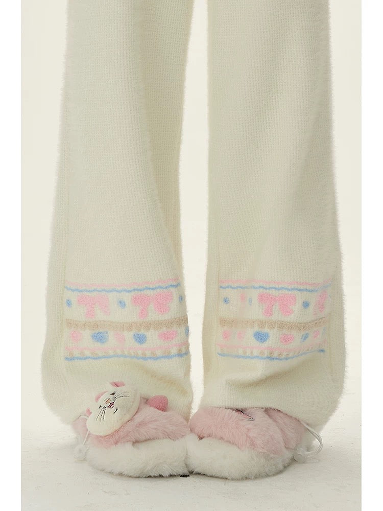 Natural astringent bow plus velvet glutinous rice pants for women autumn and winter 2024 thickened straight slim wide leg loose long pants for small people