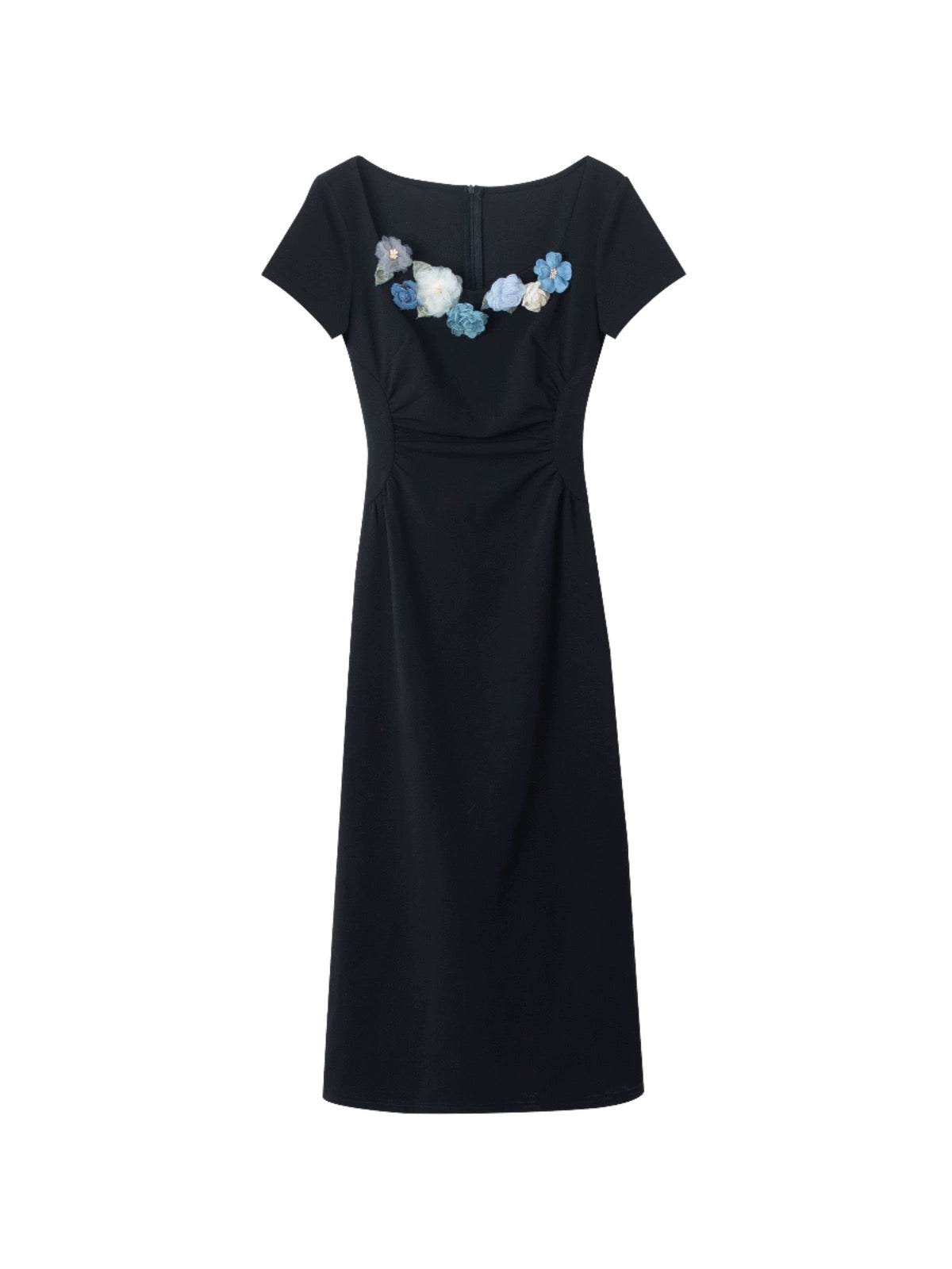 A little wild berry Hepburn style short-sleeved dress women's summer long skirt with waist square neck niche pure desire flower skirt