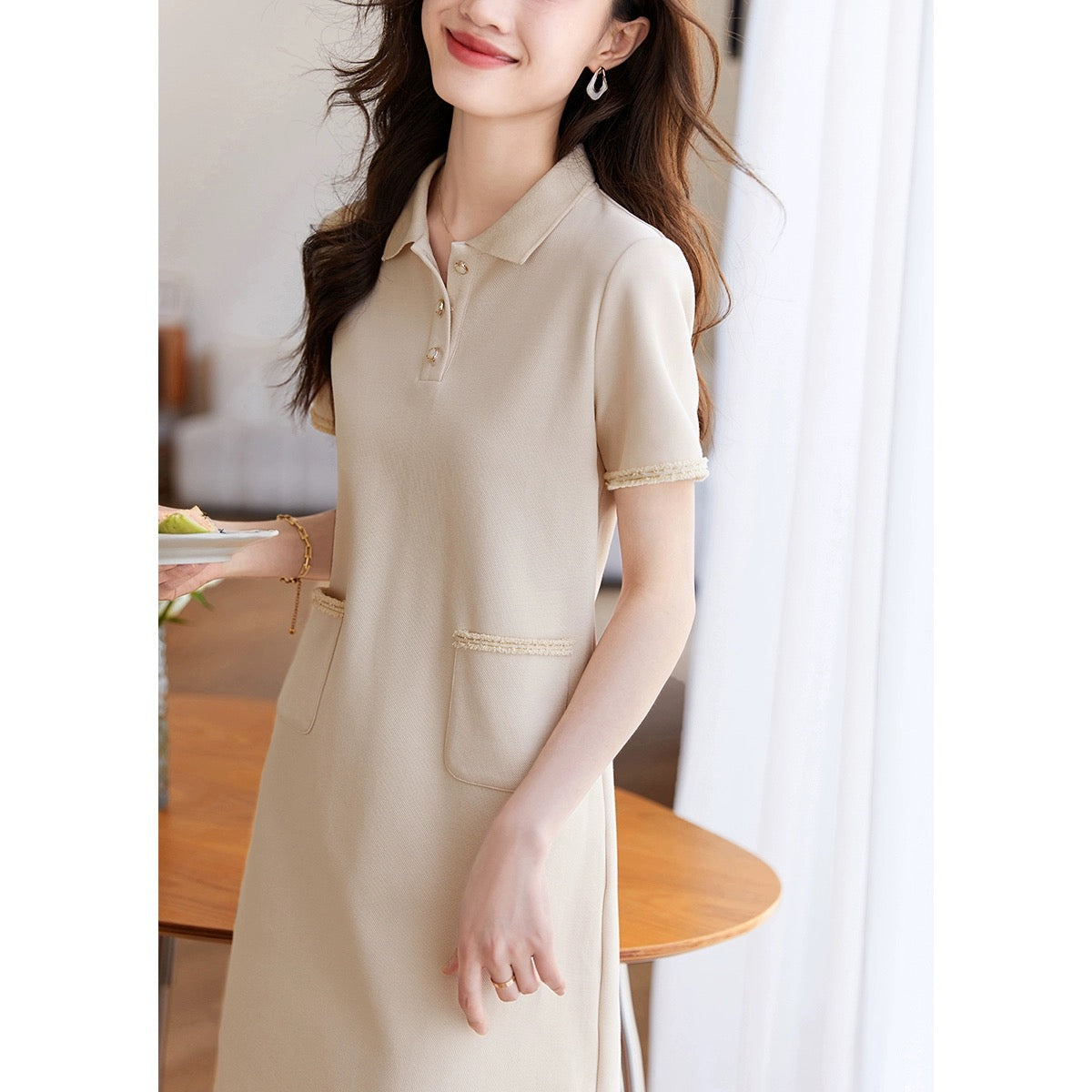 Mohan Yimei Xiaoxiangfeng POLO collar skirt 2023 summer new Korean version intellectual elegant slim dress for women