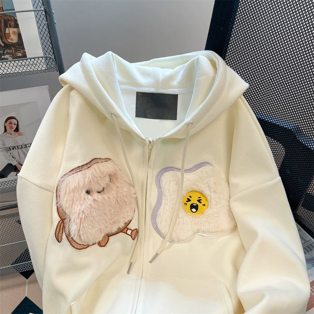 Cute 3D plush cartoon hooded sweatshirt for men and women, high-end and beautiful small size jacket cardigan