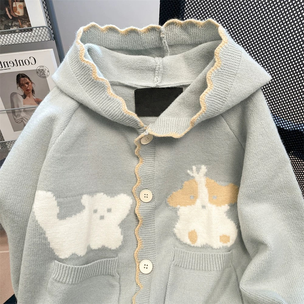 Cute cartoon soft and sticky sweater cardigan for men and women autumn and winter unique and beautiful knitted jacket