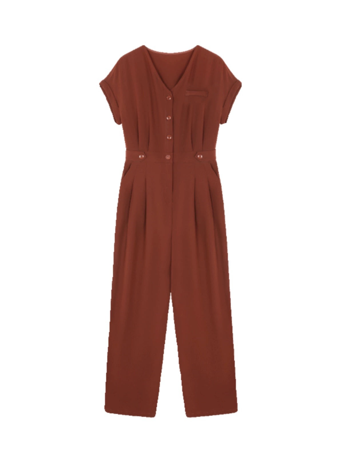 Mohan Yimei Casual Short Sleeve V-neck High Waist Jumpsuit 2024 Summer New Fashion Korean Style Casual Jumpsuit