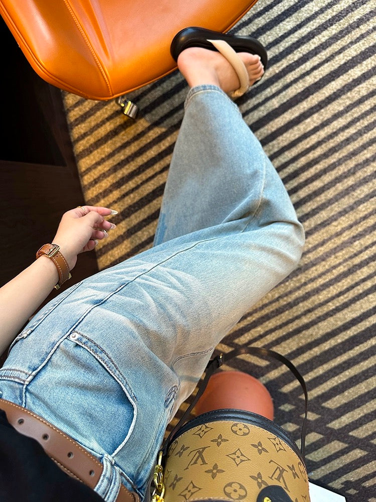Crush and spray the cat’s whiskers~! Design sense~High waist skirt for women 2024 new slimming back slit A-line denim skirt for women