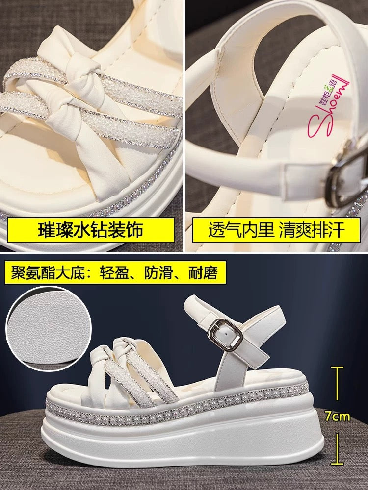 Fashion high heel Roman sandals for women 2025 summer new style popular outdoor wear platform wedge heel thick bottom sports