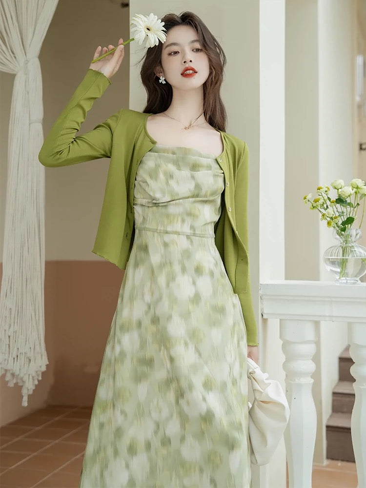 French green floral dress for women summer 2024 new super fairy style Lee Nhi Boutique French green floral dress for women summer 2024 new super fairy style Lee Nhi Boutique