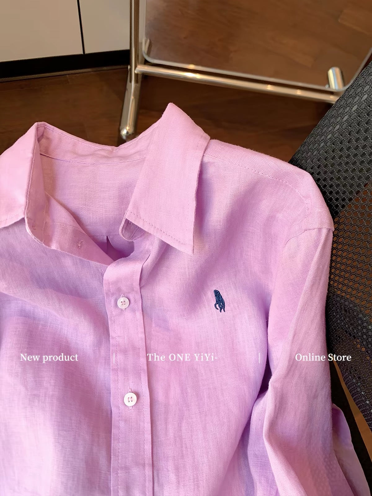 Old Money" Style Purple Cotton-Linen Shirt with Small Horse Embroidery and Collar – Women's Autumn 2026 New Arrival: Minimalist, Sophisticated, and Slimming Fit
