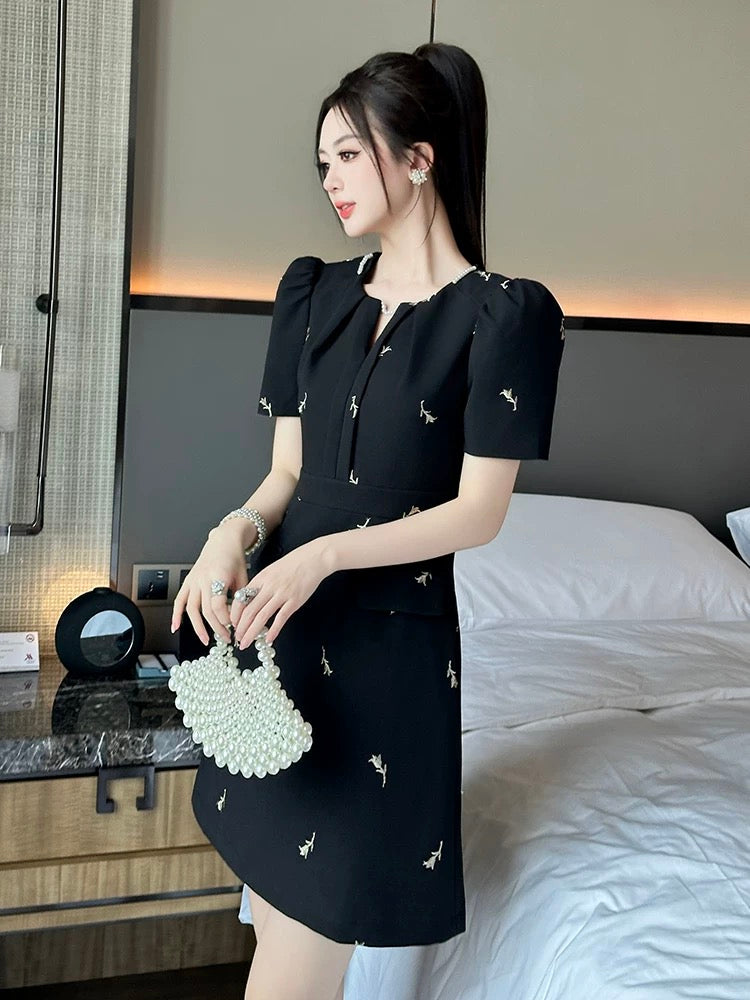 Black dress women 2025 new summer high-end dress light luxury French temperament small A-line skirt