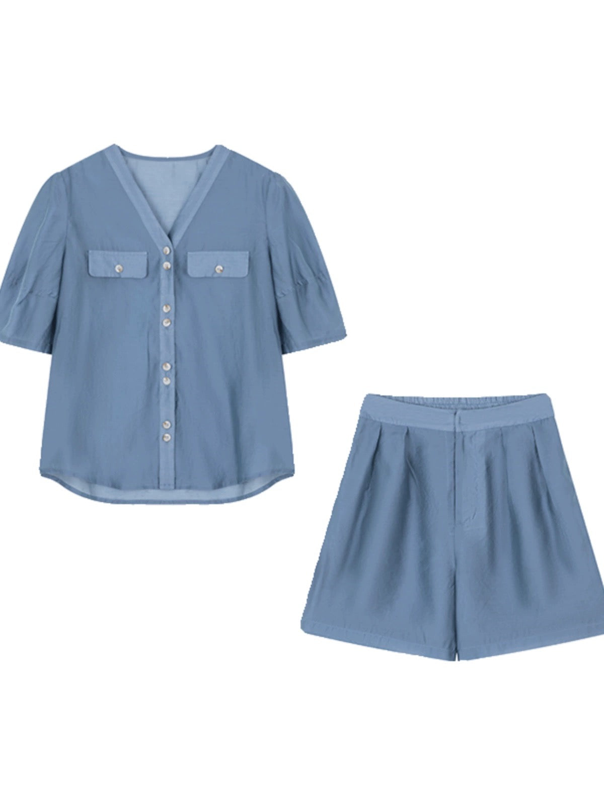 Mohan Yimei casual V-neck thin shirt shorts suit 2024 summer new design slim and elegant suit