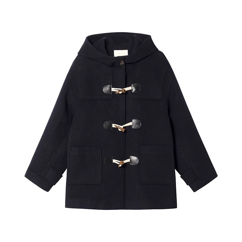 Hello Canon patchwork leather horn button woolen coat for women autumn and winter 2024 new loose small short coat