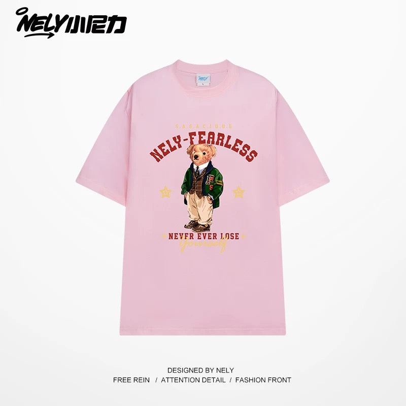 NELY Little Nelly Fun Bear Printed Short-sleeved T-shirt Men's and Women's Summer 2025 New Loose Cotton Half-sleeved Top