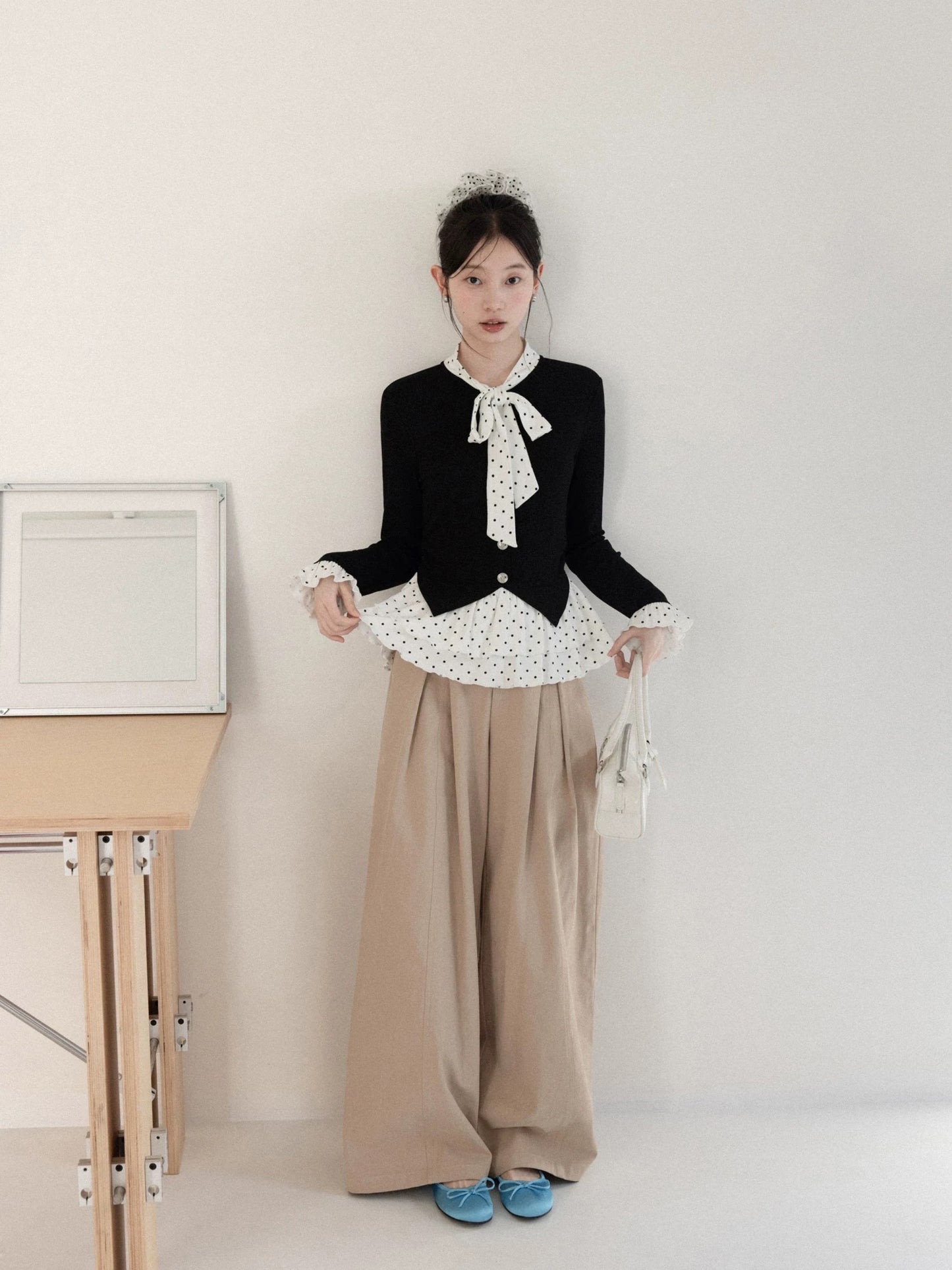 Yangcheng Story Korean Style Polka Dot Slimming Faux Two-Piece Long-Sleeve T-Shirt Women's 2026 Spring Inner Layer Base Top