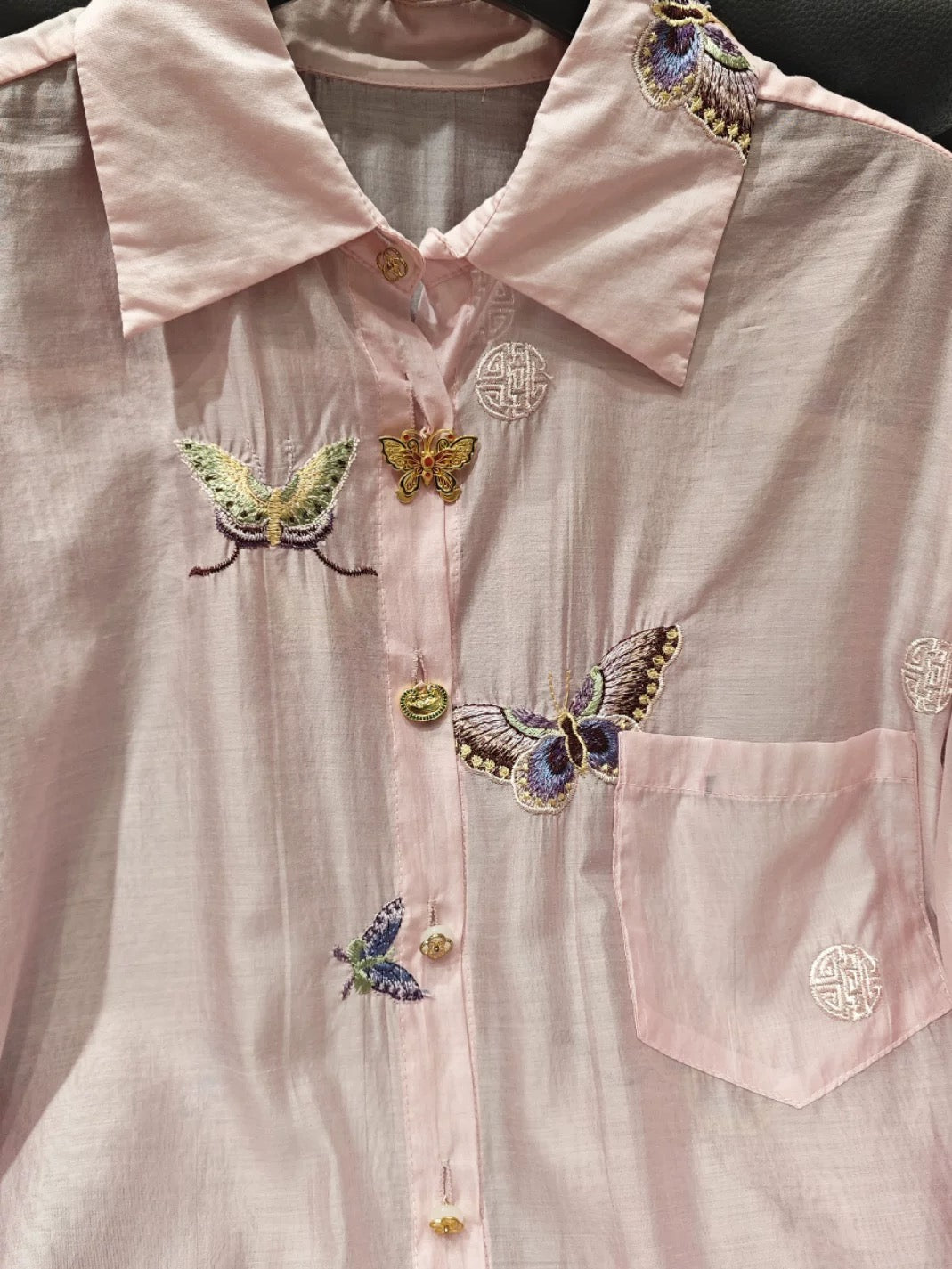 2024 Summer New Heavy Industry Embroidered Butterfly Long Sleeve Shirt Women's Loose Fashionable Versatile Casual Style Sun Protection Shirt