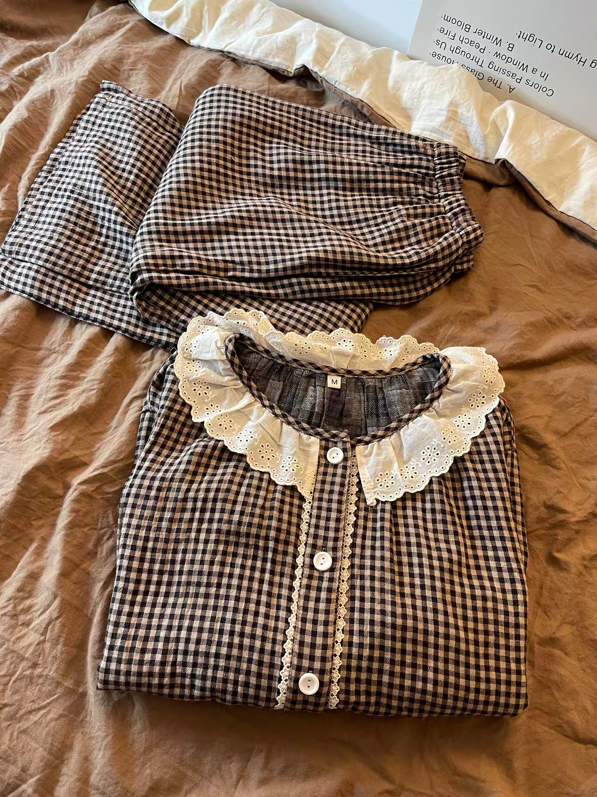 Women's Long-Sleeved Plaid Pajama Set – Korean-Style Sweet & Casual Loungewear (Autumn 2026 New Arrival)