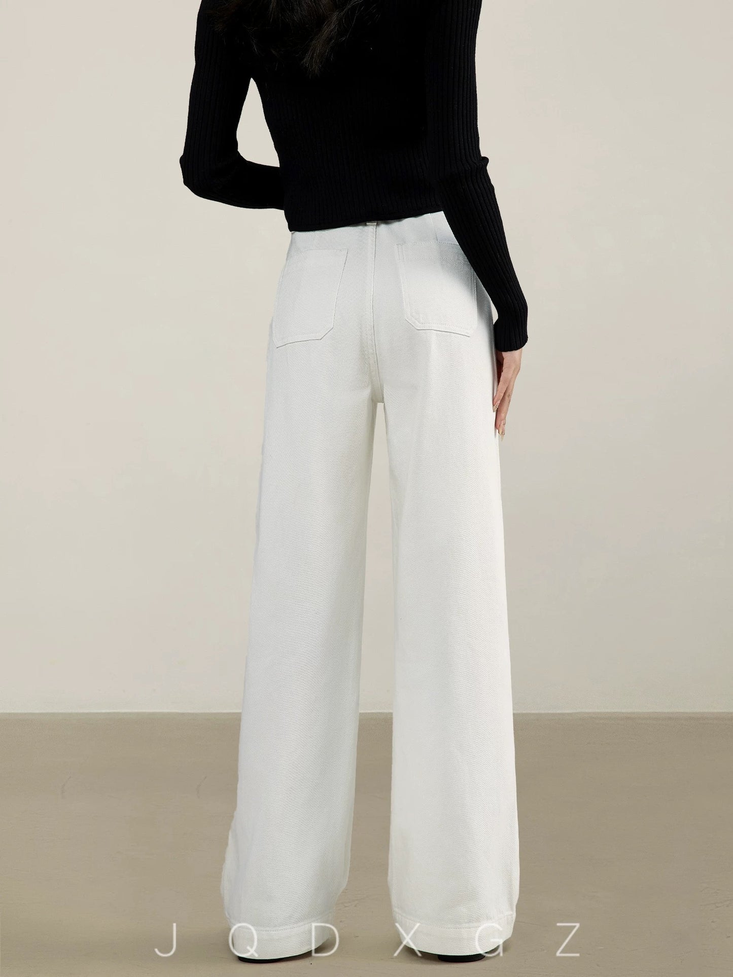 The rise of small white jeans for women in spring and autumn high-waisted loose 150 tall straight narrow wide-leg pants