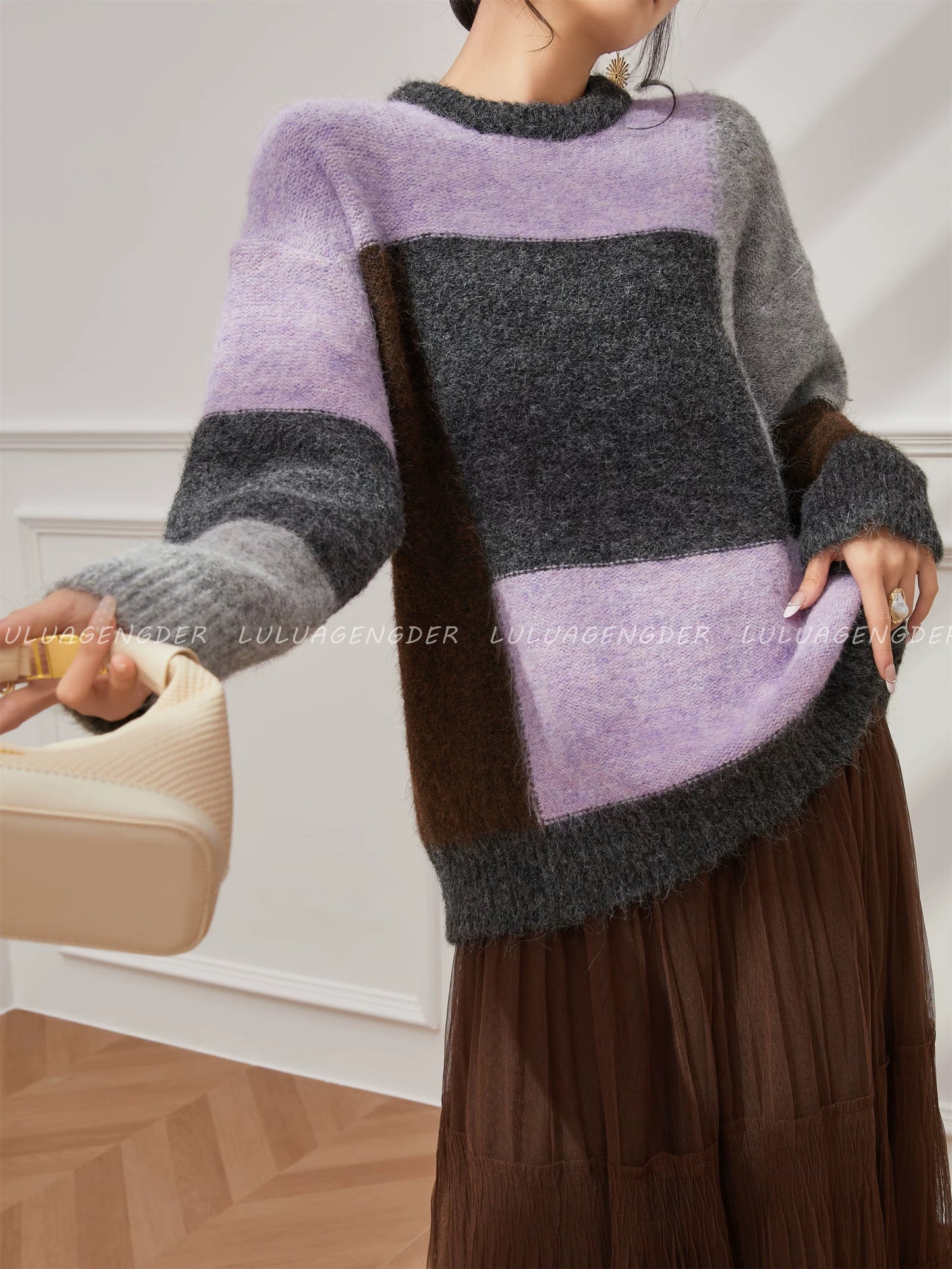 Lulu's style relaxed and effortless knit sweater, new autumn style, elegant yellow, versatile round neck knit sweater.