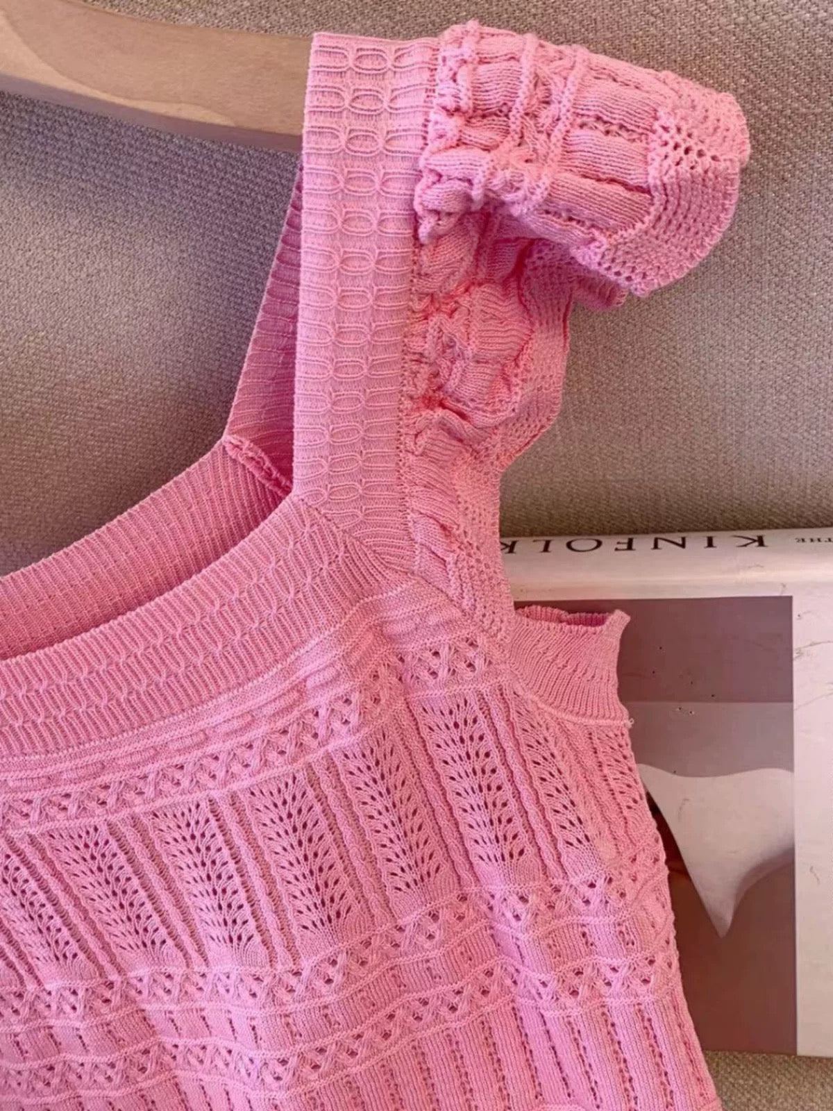 2024 Lady Style Versatile A-Line Dress Summer New Gentle Wind Small Fly Sleeve Pink Knitted Skirt
