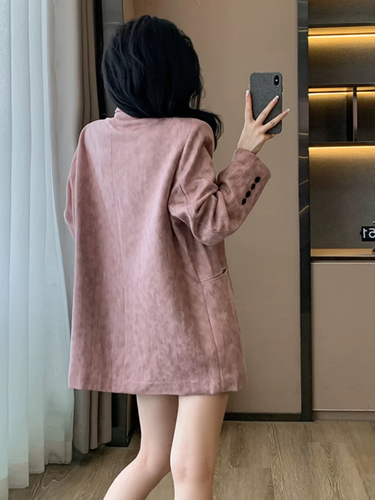 Korean style elegant pink suit jacket for women, spring 2025 new style, loose and casual, high-end top.