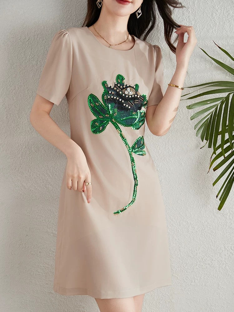 Heavy industry beaded sequin a-line dress for women summer 2024 new French style small waist slimming skirt