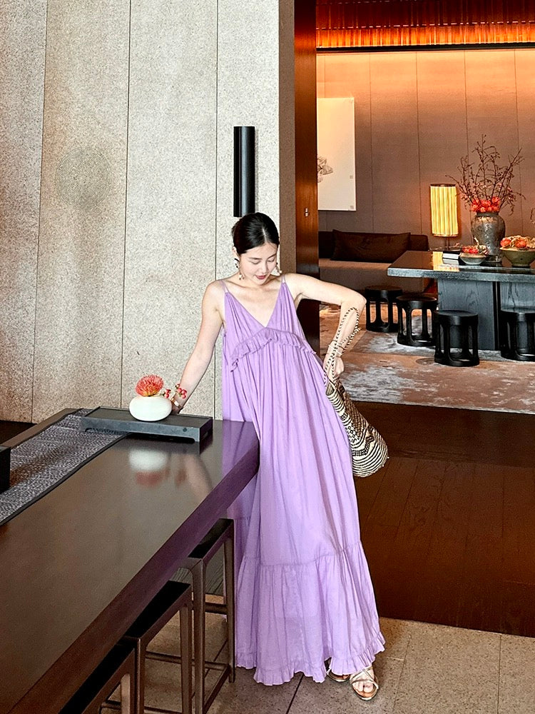 knee length dresses for ladies cml [Alice skirt] Ramie fabric romantic lace dress V-neck comfortable – Lee  Nhi Boutique