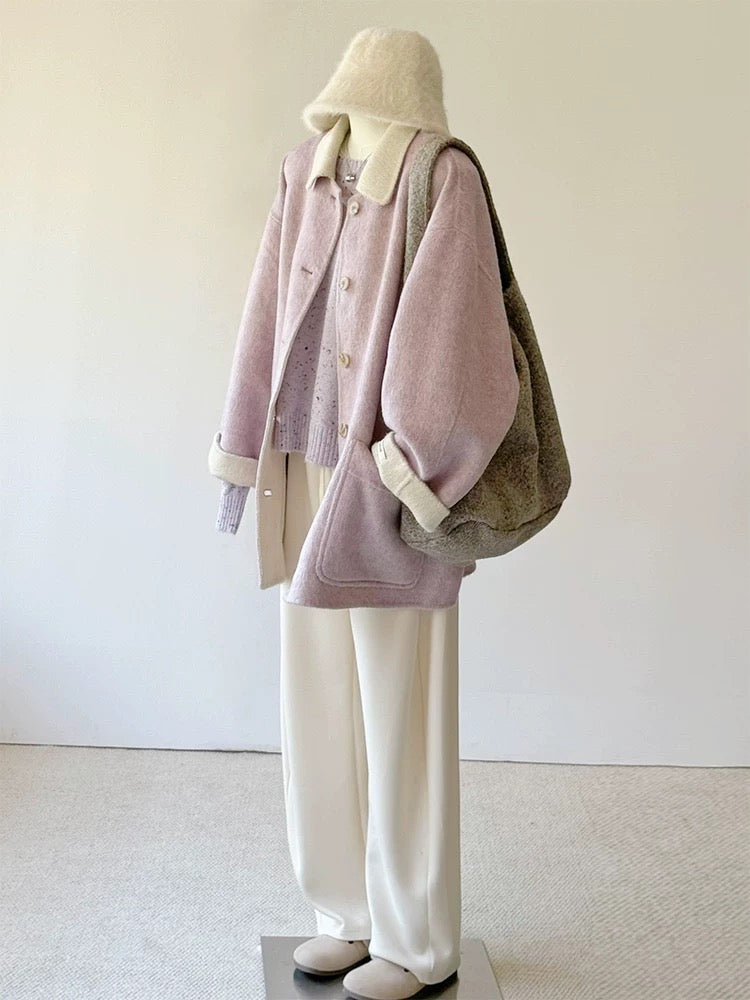 Short square collar woolen coat for women 2024 new autumn and winter high-end woolen coat Korean style small and gentle