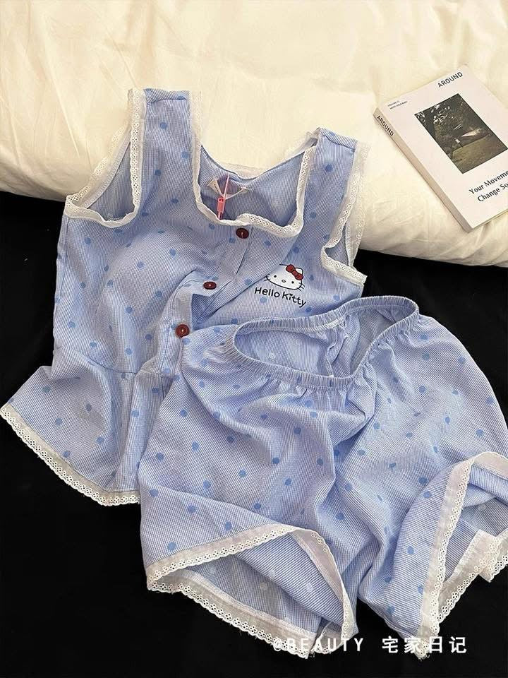 Cute Hello Kitty Pad Pajamas Women Summer 2025 New Vest Shorts Set Large Size Home Clothes