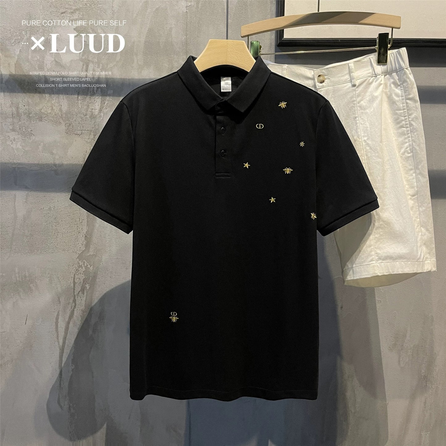 LUUD light luxury high-end small embroidery POLO shirt men's summer comfortable slim fit short-sleeved Polo shirt top