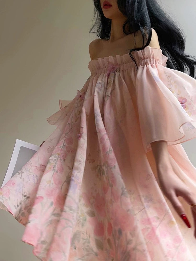 Aconiconi|Magnolia Lotus Fragrance High-end Resort Style Dress One-shoulder Dressing Gown Bridesmaid Fairy Dress