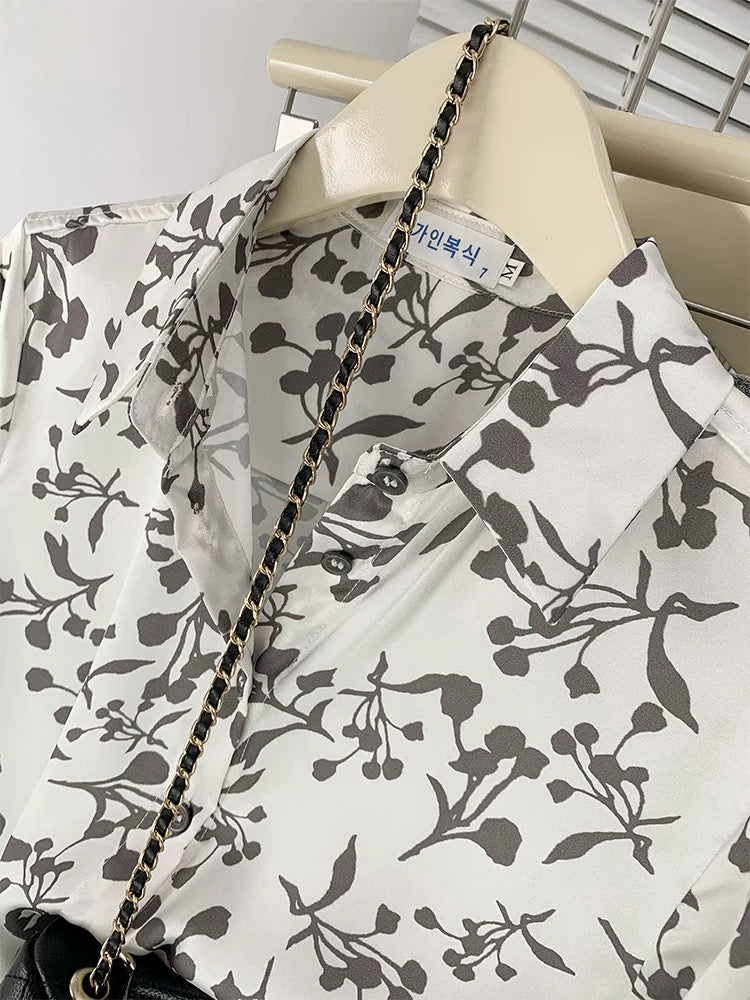 Chic retro colorful floral shirt women's fashionable and sophisticated chiffon long-sleeved top spring and autumn design niche