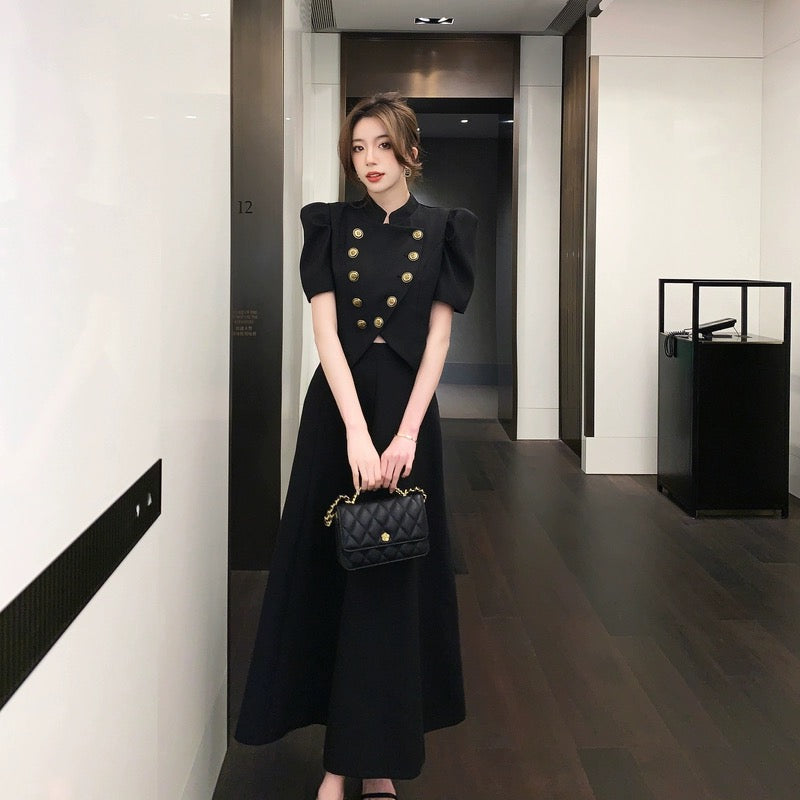 Palace-style design, irregular white top, high-waisted skirt suit, women's summer small fragrant style pleated long skirt two-piece set