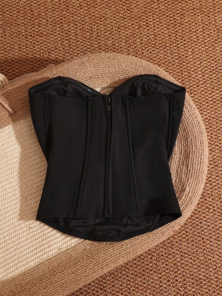 Fishbone strapless top with padded bra, solid color, slimming, inner layer, sexy heavy-duty rhinestone shorts, camisole for women