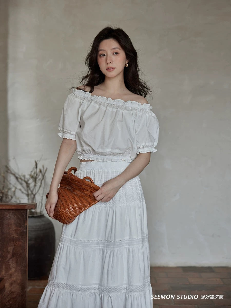 Ximeng 2025 new summer design niche age-reducing foreign style high-end one-shoulder shirt skirt suit for women