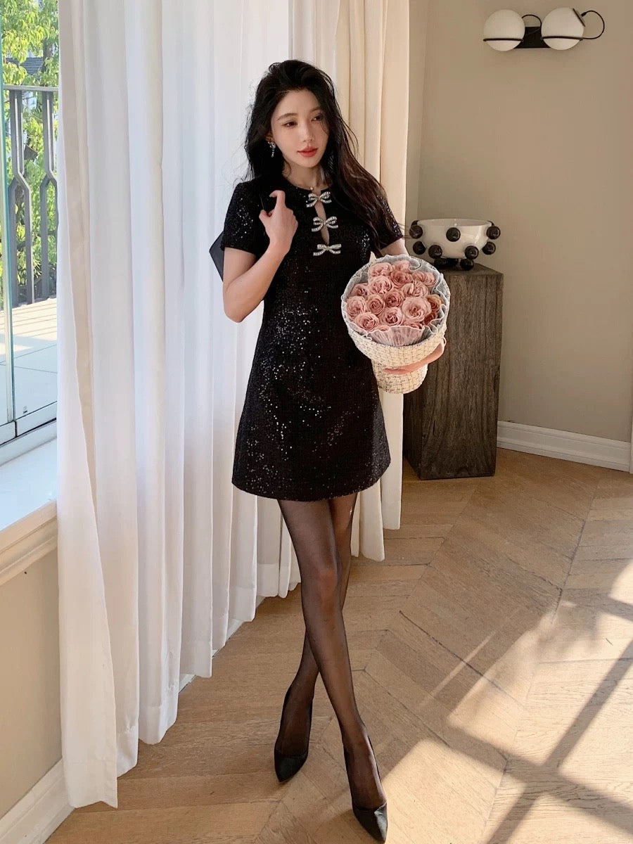 French socialite Xiao Xiangfeng miu style miu style high-end dress black wool slimming dress